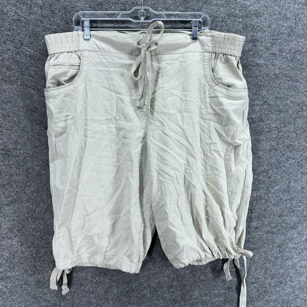 Larry Levine Shorts Women 18W Plus Gray High Rise Chino Drawstring Linen Casual